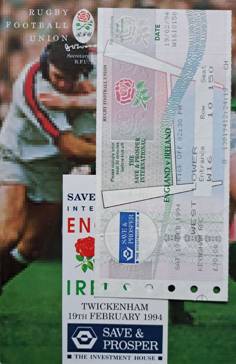 England v Ireland (1994, Feb 19th) plus Ticket