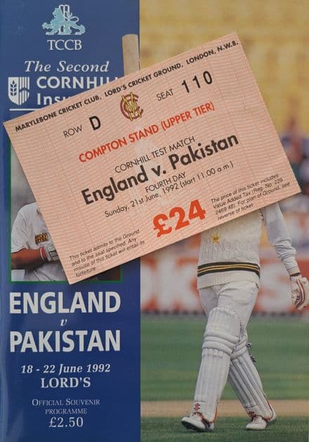 England v Pakistan (1992, Jun 18th-22nd) plus Ticket