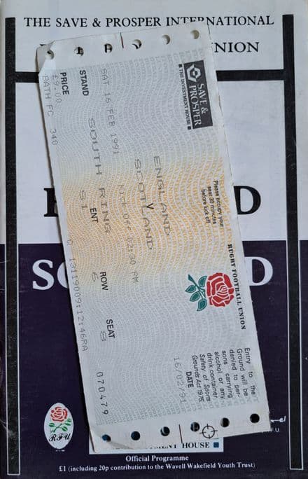 England v Scotland (1991, Feb 16th) plus Ticket