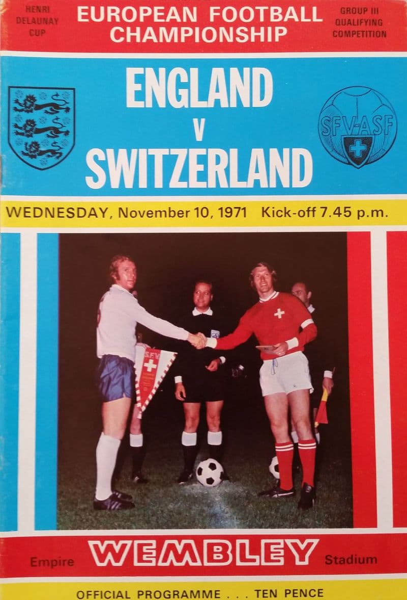 England v Switzerland, European Championship Qualifying Group 3 (1971, Nov 10th)