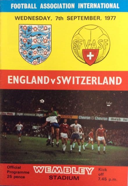 England v Switzerland, Friendly (1977, Sep 7th)