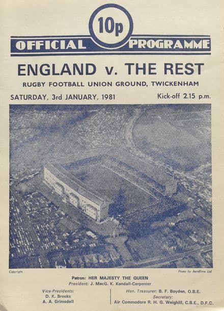 England v The Rest Programme (1981, Jan 3rd)