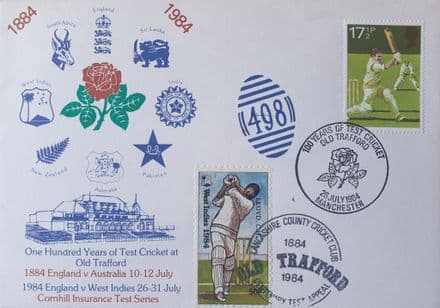 England v West Indies FDC (1984, Jul 26th) Old Trafford Clive Lloyd Stamp