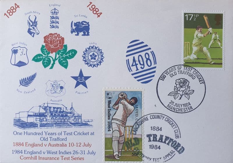 England v West Indies FDC (1984, Jul 26th) Old Trafford Clive Lloyd Stamp