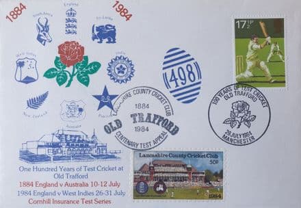 England v West Indies FDC (1984, Jul 26th) Old Trafford Stamp