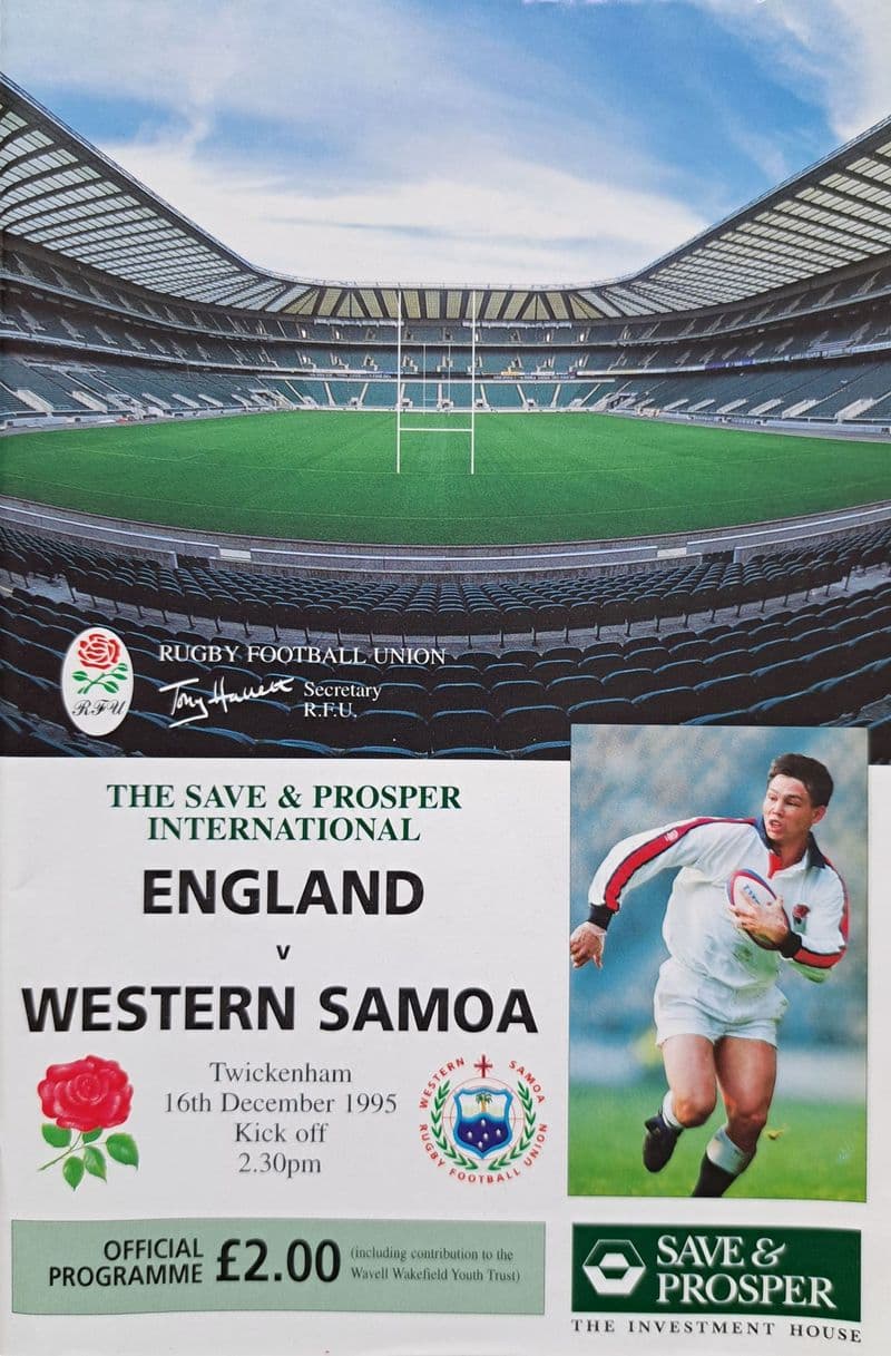 England v Western Samoa (1995, Dec 16th) plus Ticket