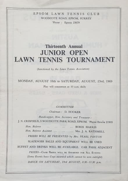 Epsom 13th Junior Tournament (1969, Aug 18th-23rd)