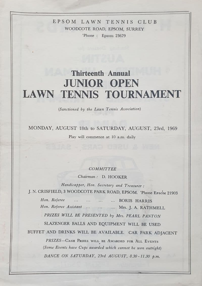 Epsom 13th Junior Tournament (1969, Aug 18th-23rd)