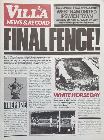 FA Cup SF 1975, West Ham United v Ipswich (Apr 5th)