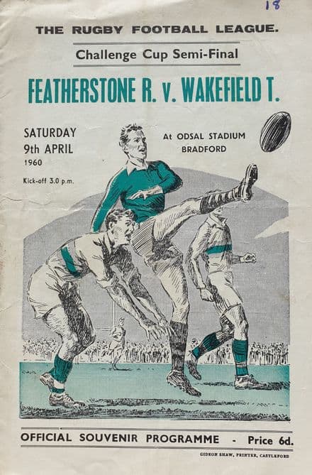 Featherstone R v Wakefield T, Challenge Cup SF (1960, Apr 9th)