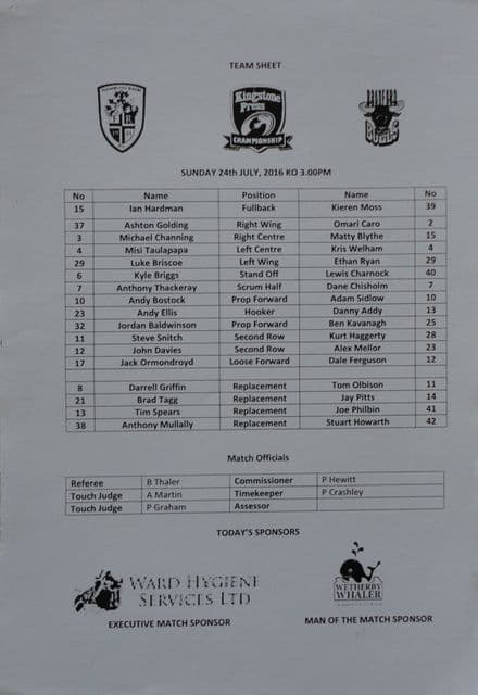 Featherstone Rovers v Bradford Bulls (2016, Jul 24th)