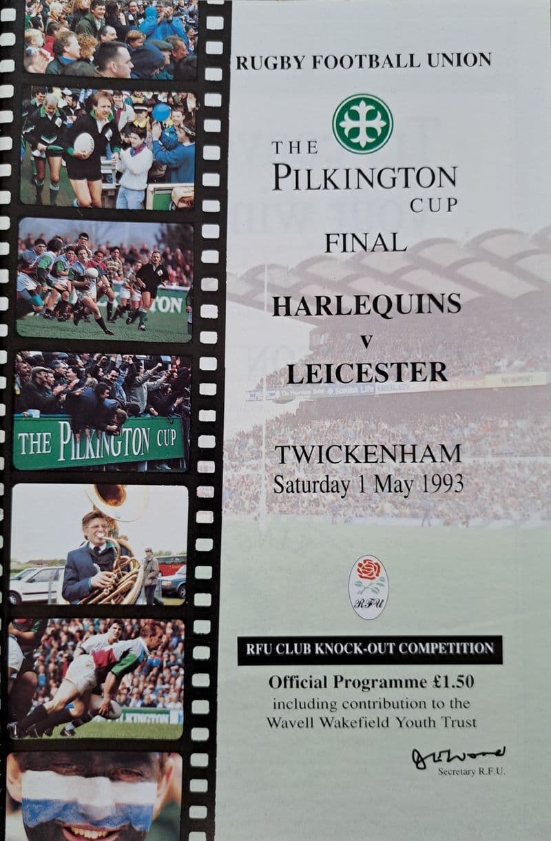 Harlequins v Leicester, Pilkington Cup F (1993, May 1st) plus Ticket
