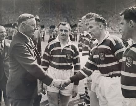 Huddersfield v St Helens, 1953 Challenge Cup Final, "Pepperell Introduces His team", Press Photo
