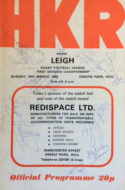 Hull KR v Leigh, SIGNED (1980, Mar 16th)