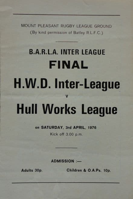 HWD Inter-League v Hull Works League (1976, April 3rd)
