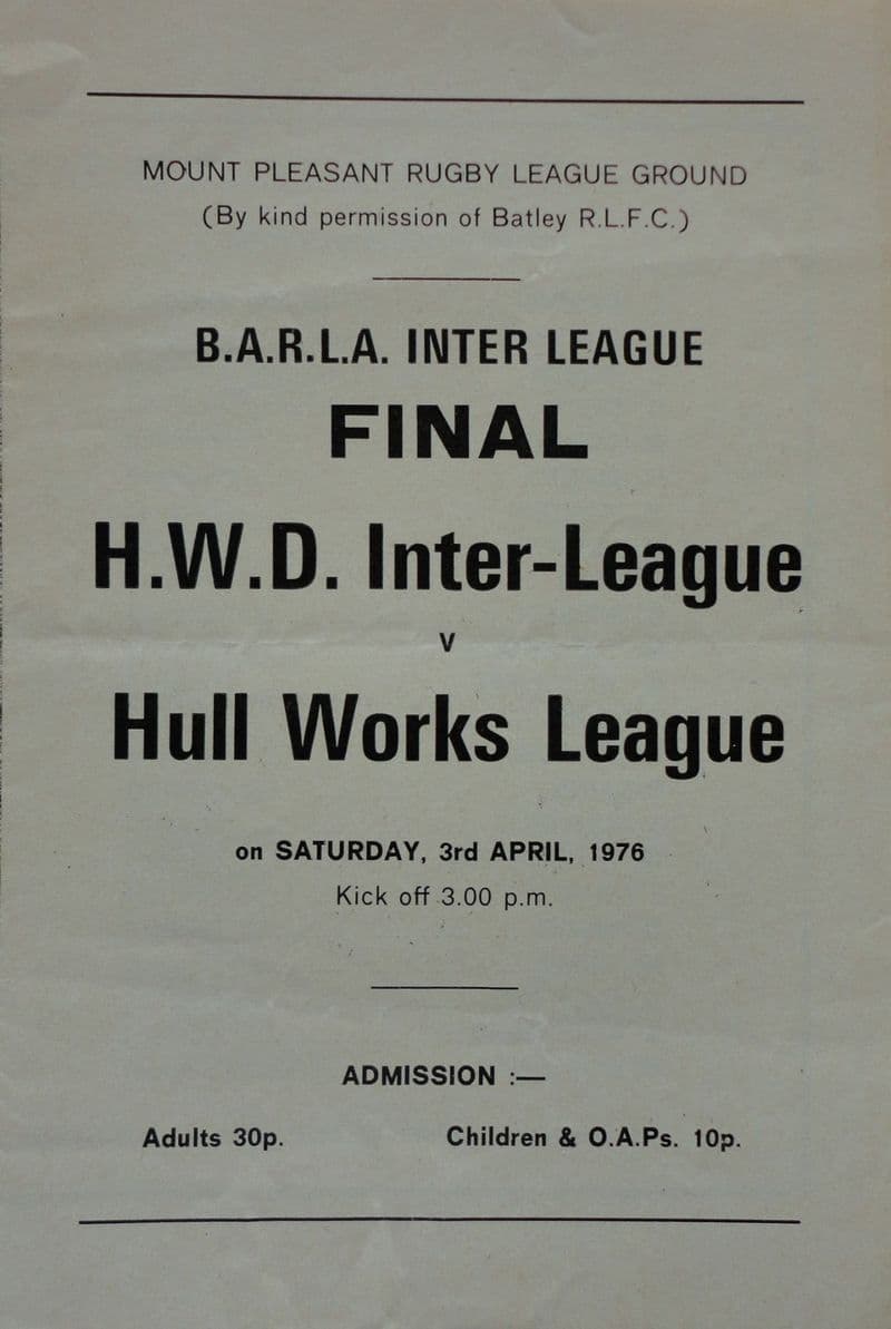HWD Inter-League v Hull Works League (1976, April 3rd)