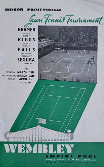 Indoor Professional Lawn Tennis Tournament Programme (1949, Mar 28th & 30th, Apr 1st)
