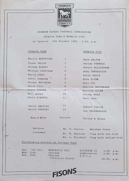 Ipswich Town v Norwich City (1989, October 4th)