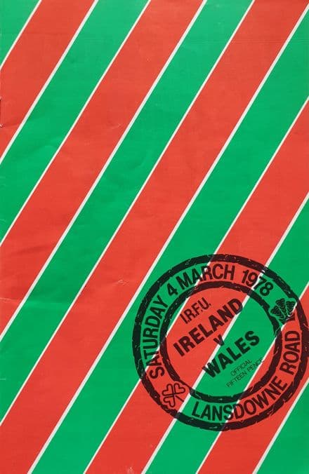 Ireland v Wales (1978, Mar 4th) plus Dinner Menu