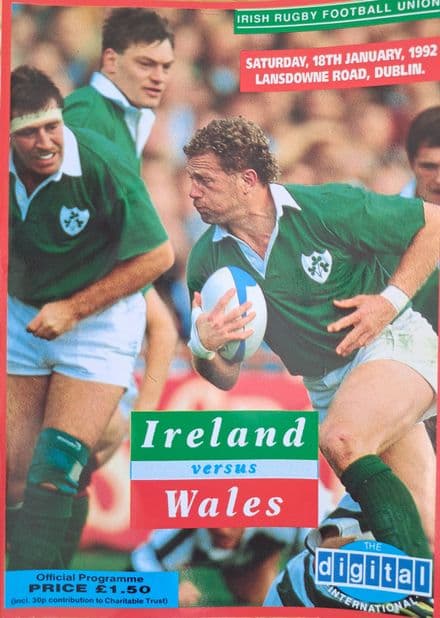 Ireland v Wales (1992, Jan 18th) plus Ticket