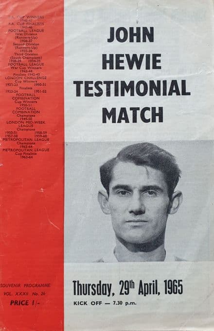 John Hewie Testimonial (1965, Apr 29th)