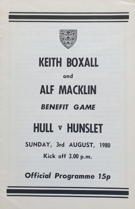 Keith Boxall & Alf Macklin Benefit Game (1980, Aug 3rd)