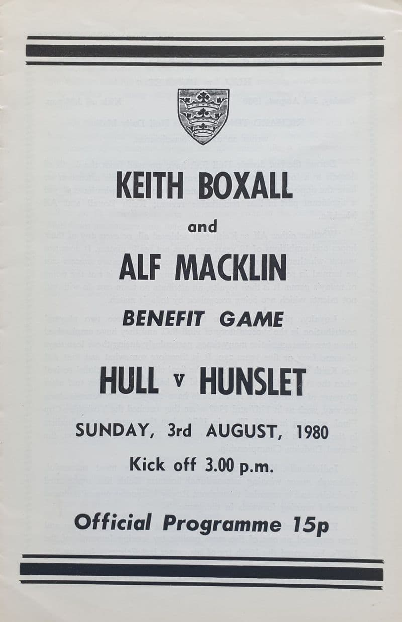 Keith Boxall & Alf Macklin Benefit Game (1980, Aug 3rd)