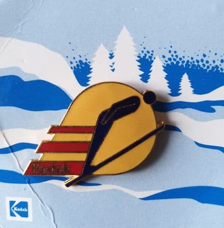 Kodak 1984 Winter Olympics Ski Jumping Badge (on Card)
