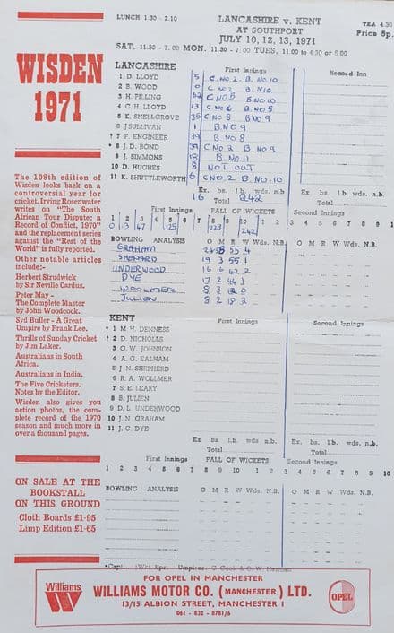 Lancashire v Kent Scorecard (1971, Jul 10th, 12th & 13th)