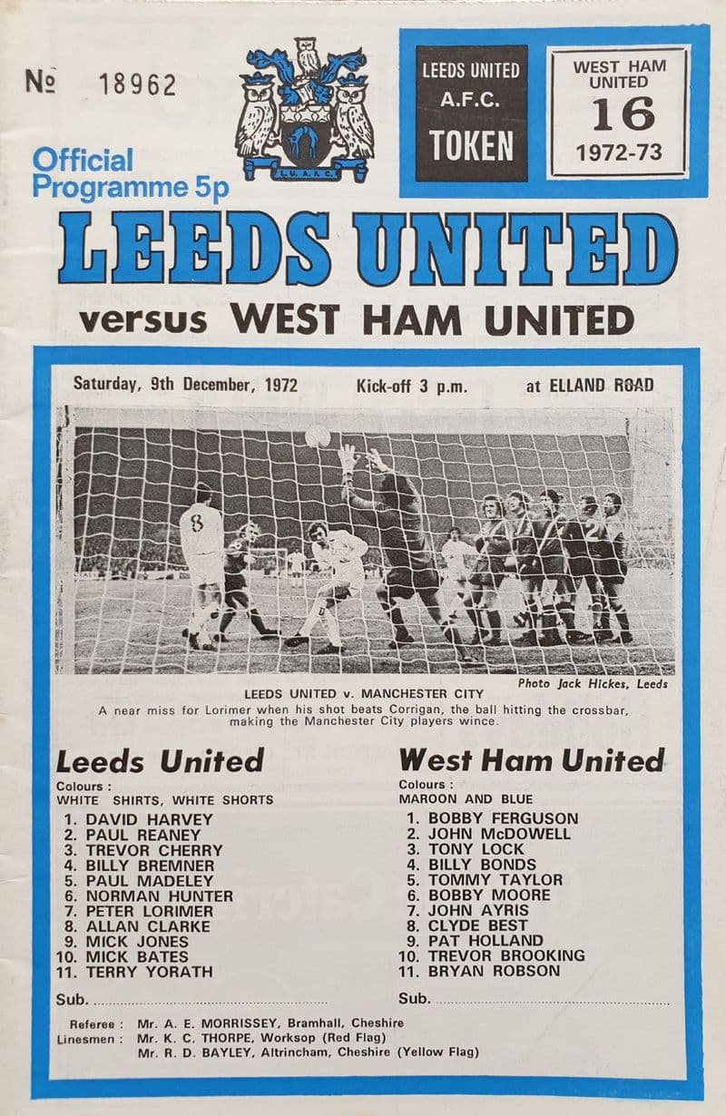 Leeds United v West Ham, Div 1 (1972, Dec 9th) & LF