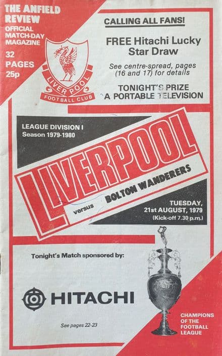 Liverpool v Bolton Wanderers, Div 1 (1979, Aug 21st)