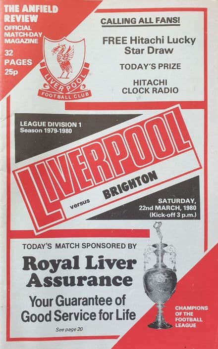 Liverpool v Brighton, Div 1 (1980, Mar 22nd)
