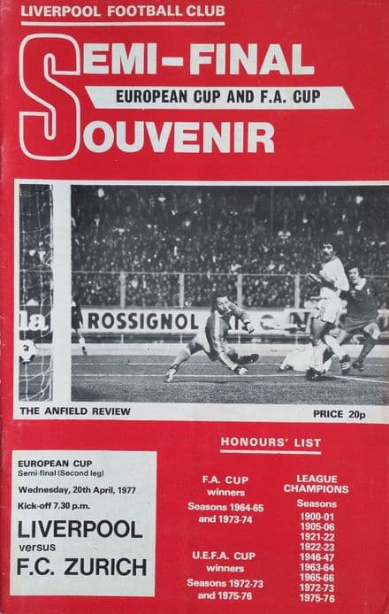 Liverpool v FC Zurich, European Cup SF (1977, 20th April)
