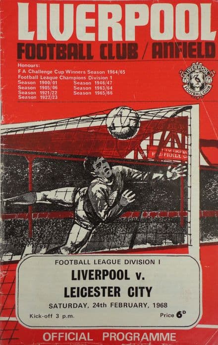 Liverpool v Leicester City, Div 1 (1968, Feb 24th)