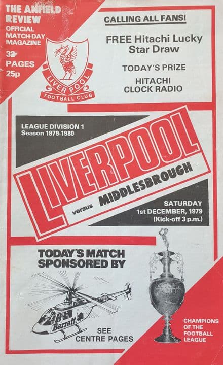 Liverpool v Middlesbrough, Div 1 (1979, Dec 1st)