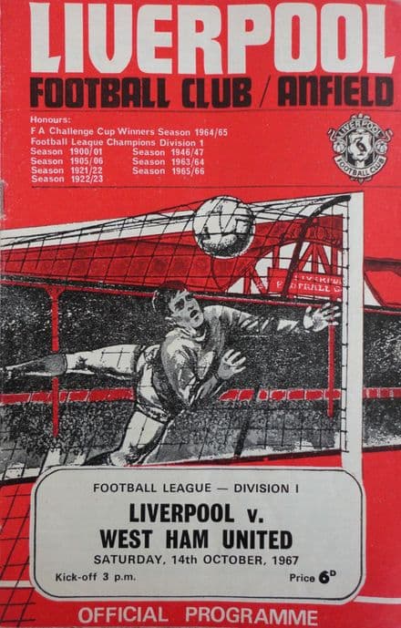 Liverpool v West Ham, Div 1 (1967, 14th Oct)
