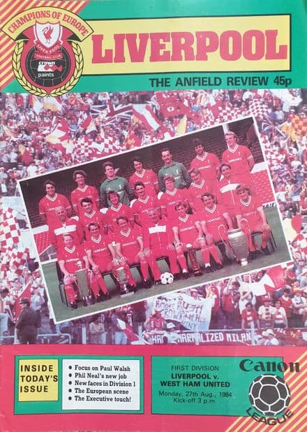 Liverpool v West Ham, Div 1 (1984, Aug 27th)