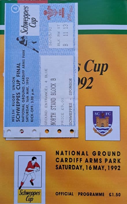 Llanelli v Swansea, Welsh Cup F (1992, May 16th) plus Ticket