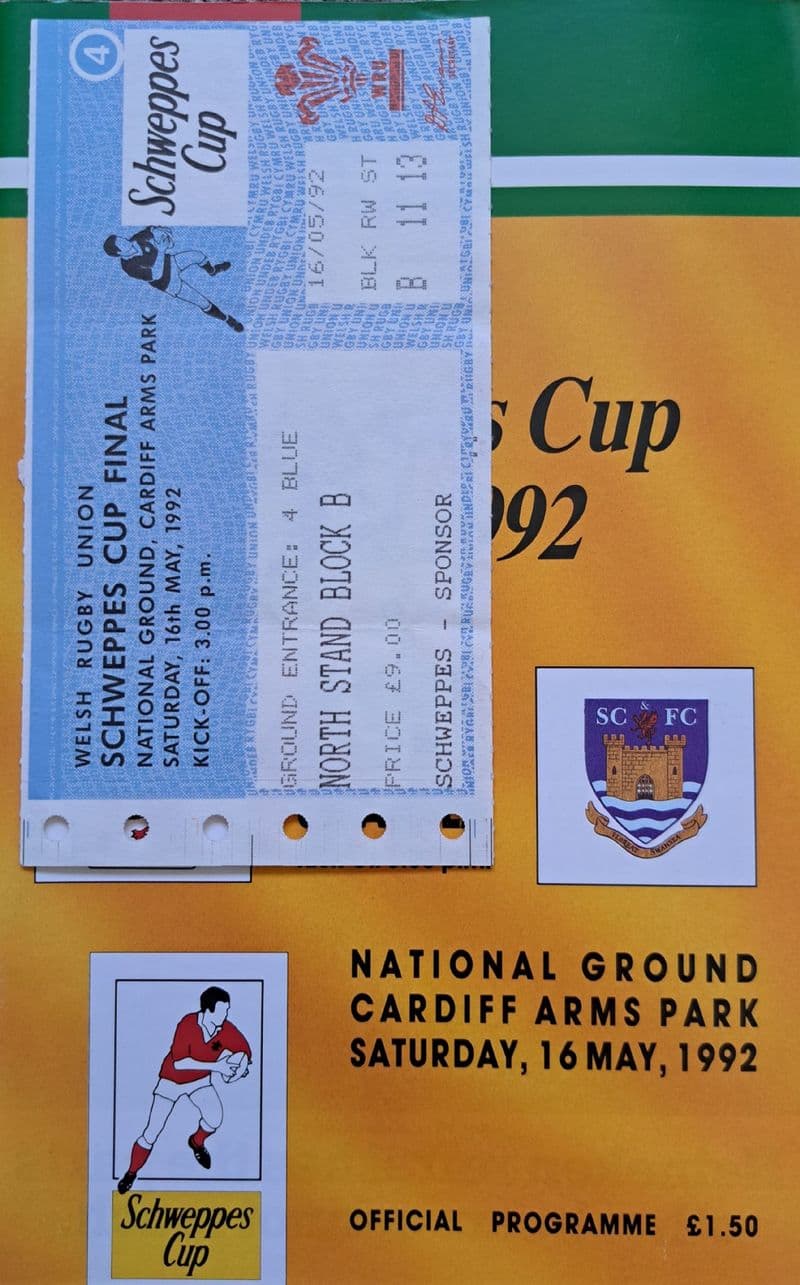 Llanelli v Swansea, Welsh Cup F (1992, May 16th) plus Ticket