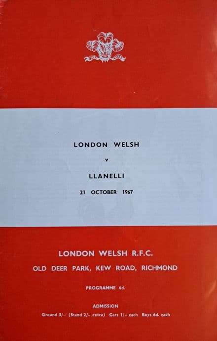 London Welsh v Llanelli (1967, Oct 21st)