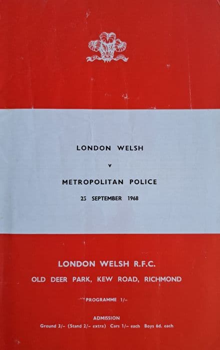 London Welsh v Metropolitan Police (1968, Sep 25th)