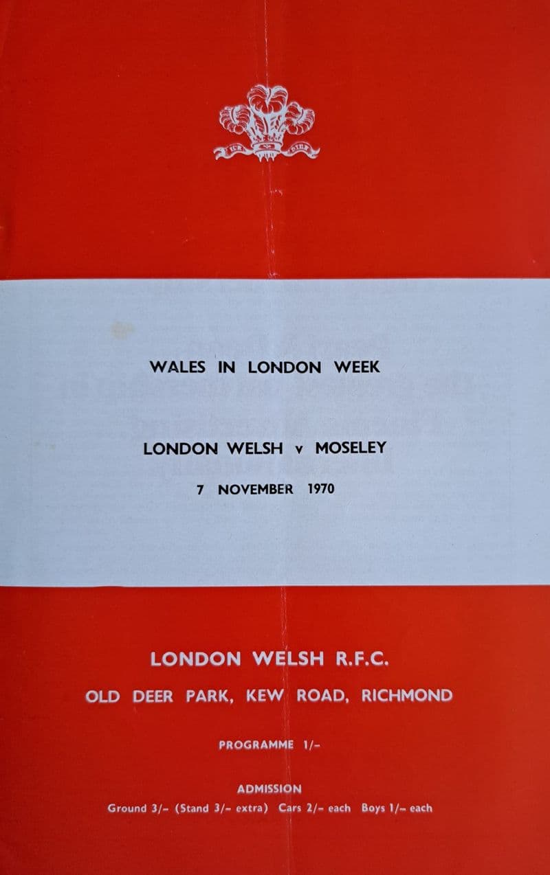 London Welsh v Moseley (1970, Nov 7th)