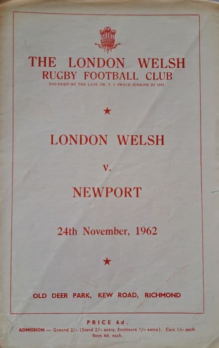 London Welsh v Newport (1962, Nov 24th)