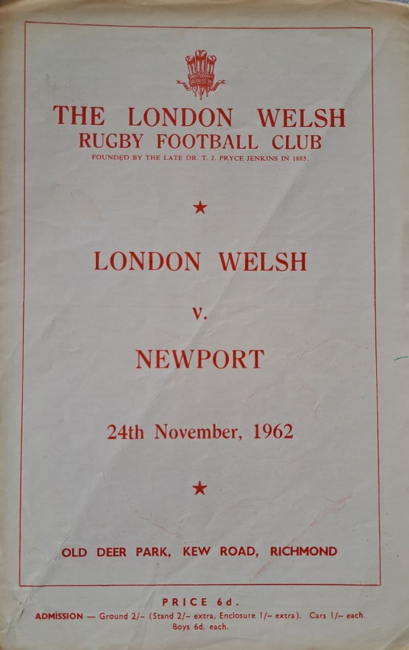 London Welsh v Newport (1962, Nov 24th)