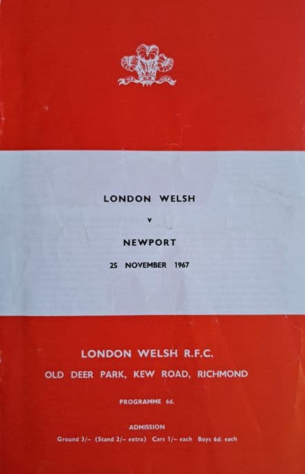London Welsh v Newport (1967, Nov 25th)