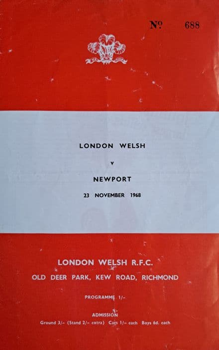 London Welsh v Newport (1968, Nov 23rd)