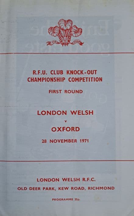 London Welsh v Oxford (1971, Nov 23rd)