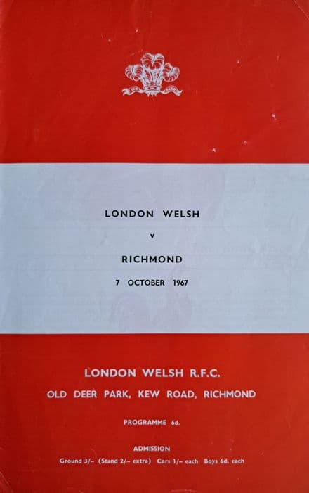 London Welsh v Richmond (1967, Oct 7th)