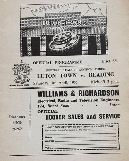 Luton v Reading, Div 3 (1965, April 3rd)