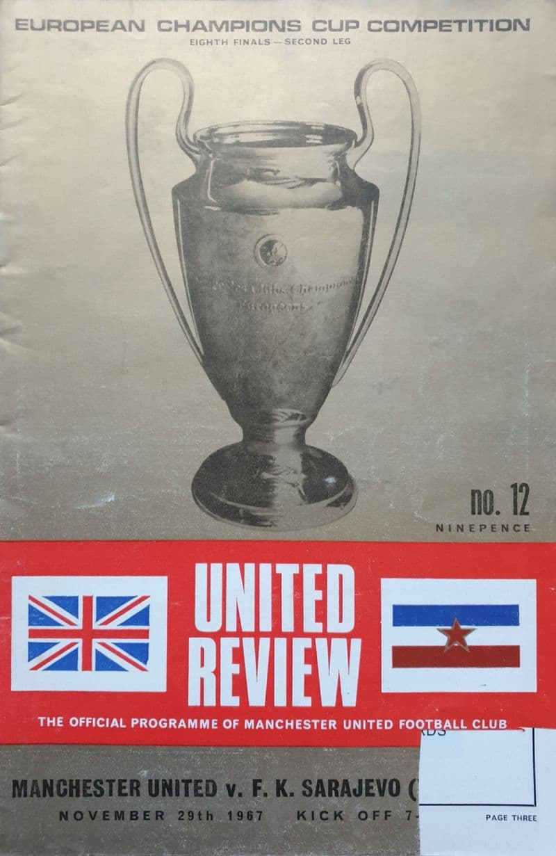 Manchester United v FK Sarajevo, European Cup (1967, Nov 29th) No Token